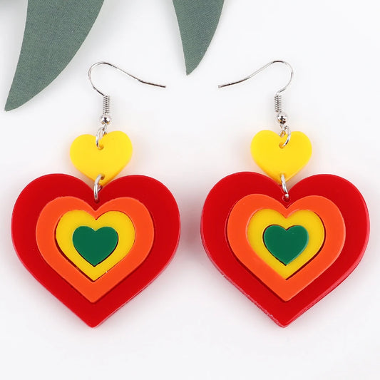 Rainbow Heart Drop Earrings