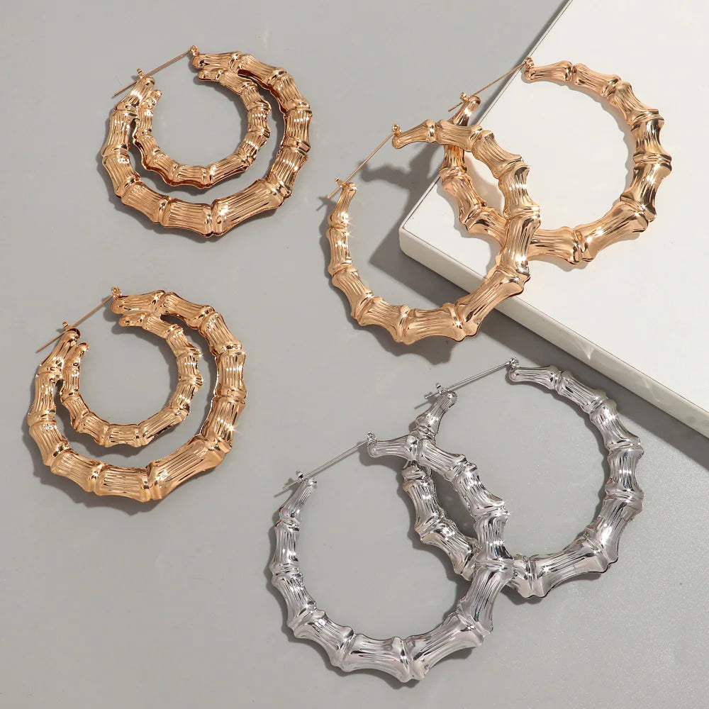 Statement Bamboo Style Hoops Gold/Sliver