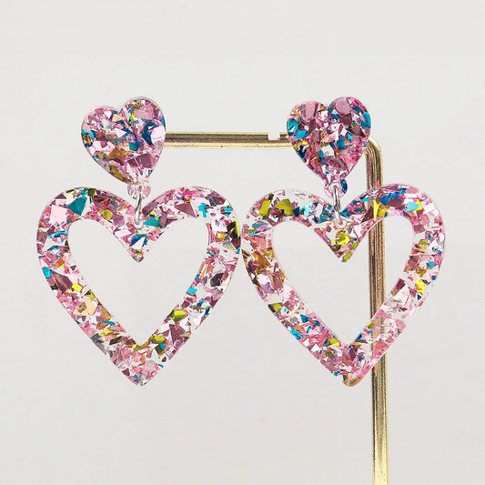 Pink Heart Drop Earrings