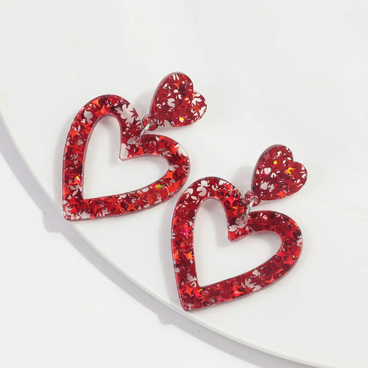 Red Heart Drop Earrings